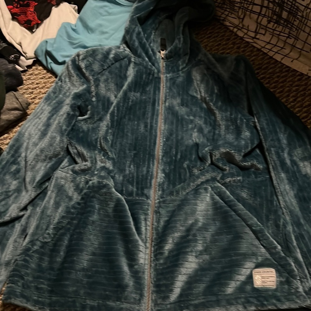 fuzzy blue zip up hoodie